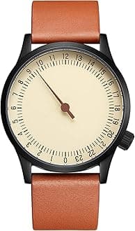 Swiss Movement Men's One Hand 24 Hour Watch Single Hand Black Case with Italian Leather Strap