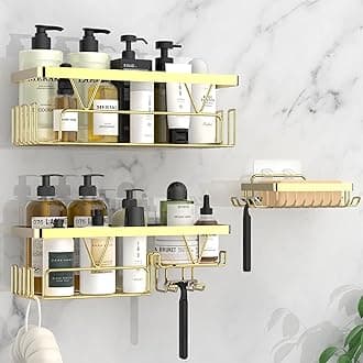 KEGII Gold Shower Caddy Shower Shelf No Drilling Shower Organiser Adhesive Shower Storage Shower Rack Bathroom Accessories