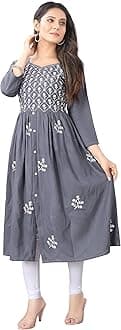 KrazzyKudyWomen's Rayon Embroidered Flared Kurtis
