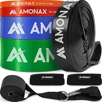 Amonax Assisted Pull Up Band Set Strength Training Equipment Attachment Resistance Bands Men, Home Gym Fitness Workout Power Bands, Long Loop Assistance Bands, Exercise Stretch Band Door Anchors inc.
