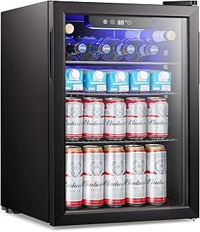 Antarctic Star 2.6cu.ft Mini Fridge 100 Can Beverage Refrigerator Wine Cooler/Cabinet Small Beer Soda Glass Door Counter Top Bar Fridge Freestanding Black