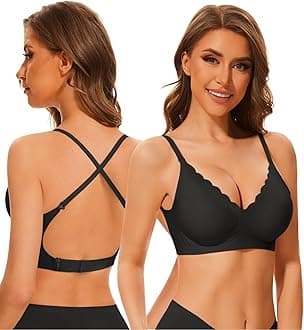 Deep V Neck Backless Bras for Women Padded Bralette Push Up Seamless Wire-Free Low Back Bra Convertible Straps