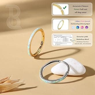BodyBonita Hinged Opal Nose Rings Hoops - 16G/18G/20G 316L Surgical Steel Hinged Hoop Nose Rings Septum Rings Conch Helix Daith Piercing Jewelry Purple/Pink/Blue/White 10mm/8mm Silver/Gold Plated