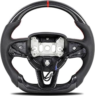 Hydro-Dip Carbon Fiber Steering Wheel for Dodge Challenger For Charger For Durango (2015-2024), SRT/SXT/RT,D-Shape Design, Hand-Stitched Nappa Perforated Leather With Heating