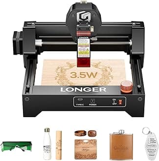 LONGER RAY5 mini Laser Engraver, Desktop Engraving Machine (Wi-Fi Supported), 12,000 mm/min Speed, Works with Wood, Metal, Acrylic, and Leather, with Emergency Stop (3.5W – Black)