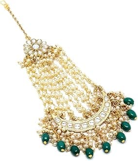 Green Tumble Gold Plated Handcrafted Kundan Passa for Women