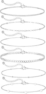 MBW Silver Bracelets for Women, Dainty Silver Bracelets for Women Set 14K Silver Bracelet Stack Waterproof Jewelry for Women Trendy Minimalist Simple Small Thin Bracelet Set for Women Teen Girls Gift