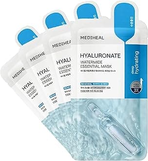 Mediheal Best Korean Hyaluronate Watermide Essential Face Mask - Hydrating and Moisturizing Sheet Masks With Hyalu Active 3x For All Skin Types (4 Count)