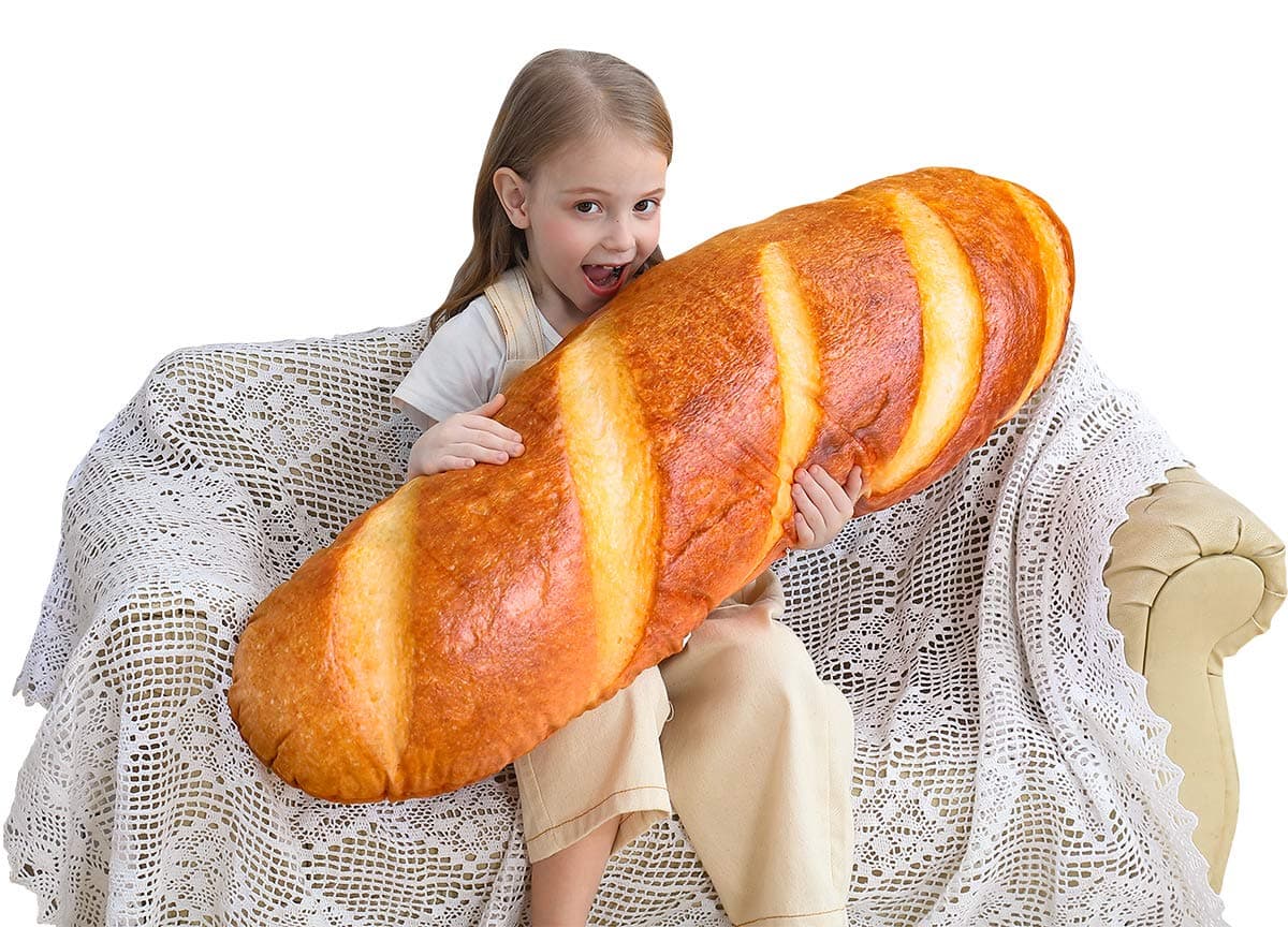 Wepop 40 in 3D Simulation Bread Shape Pillow Soft Lumbar Back Cushion Funny Food Plush Stuffed Toy for Home Decor Gift