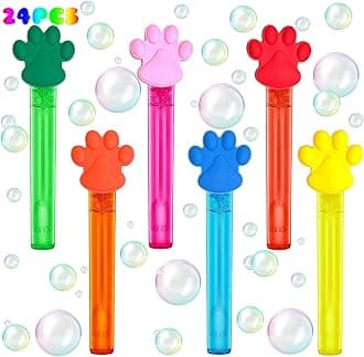Paw Party Favors,24Pcs Paw Print Bubble Wands for Kids,Cute Bubble Wand for Pet Dog Puppy Cat Birthday Party Supplies,Classroom Prizes Pinata Goodie Bag Stuffers Gifts