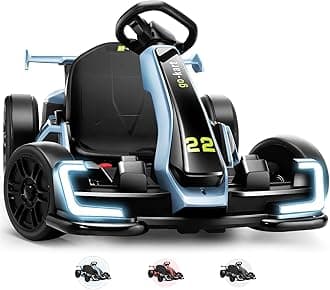 Hikole Go Kart for Kids, 24V Electric Go Cart with Adjustable Seat, Fast 8.5 MPH, 300W Motor, EVA Tires, Drift Mode and 2 Speed, Crazy Cart Drift Go Karts for Kids 6-12 10-14 Years Old, Blue