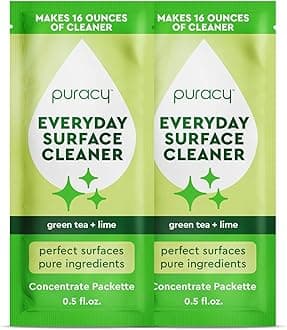 Puracy Everyday Surface Cleaner - Just Add Tap Water to Make 0.5Ounces of Natural Household Cleaner - Streak-Free Multi-Surface Cleaner, Nontoxic, Green Tea & Lime, 2-Pack (Makes 32 fl oz)