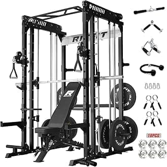 RitFit M1 Pro Smith Machine with Cable Crossover System, Multi-Function Squat Rack Power Cage for Home Gym, Power Rack and Packages