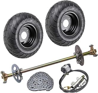 TDPRO Rear Axle Shaft Kit with 6" Wheels Tires Rims Brake Assembly and Chain & Sprocket for Off Road Go Kart Quad Trike Drift Bikes