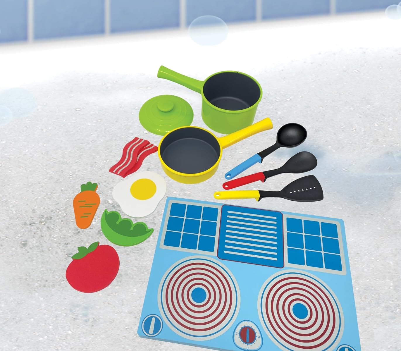 Floating Cookset - Plastic, Red, Blue, Yellow, 8.5 x 11 x 4 inches, Kid
