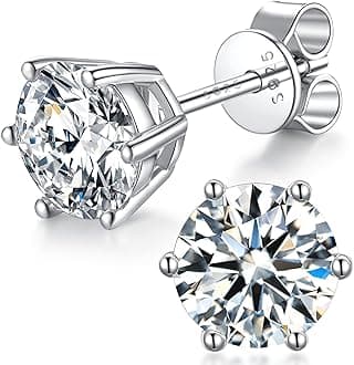 Moissanite Stud Earrings for Women, 925 Sterling Silver Earrings, 18K White Gold Plating earrings for Men (0.6-4ct)