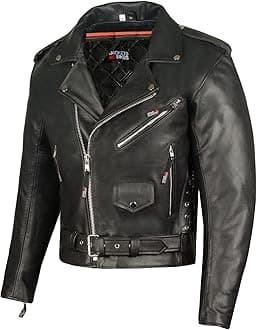 Jackets 4 BikesMen's ICONIC Brando Leather Motorcycle Jacket Premium Real Natural Buffalo Biker Jacket - Side Laces Concealed Carry Pockets, All-Season Leather Motorcycle Jacket for Men Black XL