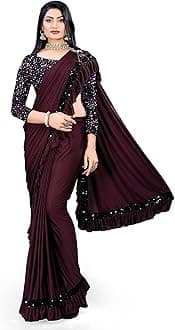 MOHIT CREATIONS Women's Party wear Pure Original Lycra Ruffle Saree With Unstitched Blouse