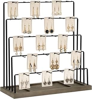 Earring Display Stands for Selling, Earring Rack Display Holder Stand, Jewelry Display for Selling Earring Cards, Bracelets, Rings, Necklaces 15" W x 6" D x 15.5" H (30 Hooks)