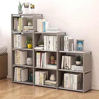 HOSTARME Bookshelf Kids 9 Cube Book Shelf Organizer Bookcase DIY for Bedroom Classroom Office (Gray)