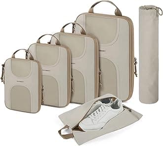 BAGSMART Compression Packing Cubes, 6 Set Packing Cubes for Suitcases, Lightweight Suitcases Organizers Bag Set & Compression Travel Cubes, Travel Essentials Packing Organizers