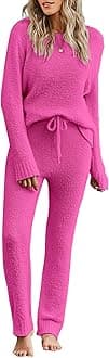 Women's Casual Pajama Set Fuzzy Fleece Knitted Long Sleeve Pj Loungewear