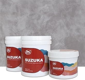 SUZUKA Strato Texture Limewash Effect Matte Wall Paint SCT-304 - Lime Wash Plaster, Venetian Interior Paint - Primer and Wax Top Coat included - Granite Grey