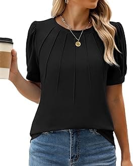 WEACZZY Women’s Short Sleeve T-Shits Pleated Design Crew Neck Puff Sleeves Tunic Top Basic Casual Blouse Fashion Outfits 2026