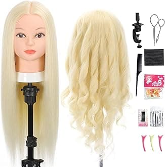 Mannequin Head with Real Human Hair 80% 26 Inch Hair Mannequins to Practice on Doll Heads for Hair Styling with Clamp and Tools Cosmetology Mannequin Head（ #613 Blond）