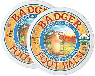 Badger Foot Balm, 100% Organic Foot Cream for Dry Cracked Heels and Feet, Fast Acting Foot Care for Women & Men, All-Natural Cracked Heel Treatment, .75 oz Tin, 2-Pack