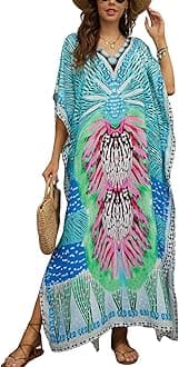 Women's Plus Size Animal Print V-Neck Batwing Kaftan Beach Dress Bathing Suit Cover-Up Loungewear