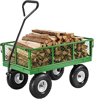 – VEVOR 680 Lbs Steel Garden Cart on Wheels, Heavy Duty Garden Wagon Cart Pullable, Metal Outdoor Utility Yard Wagon Carts with 10" Tires, Mesh Removable Sides and 180°Rotating Handle