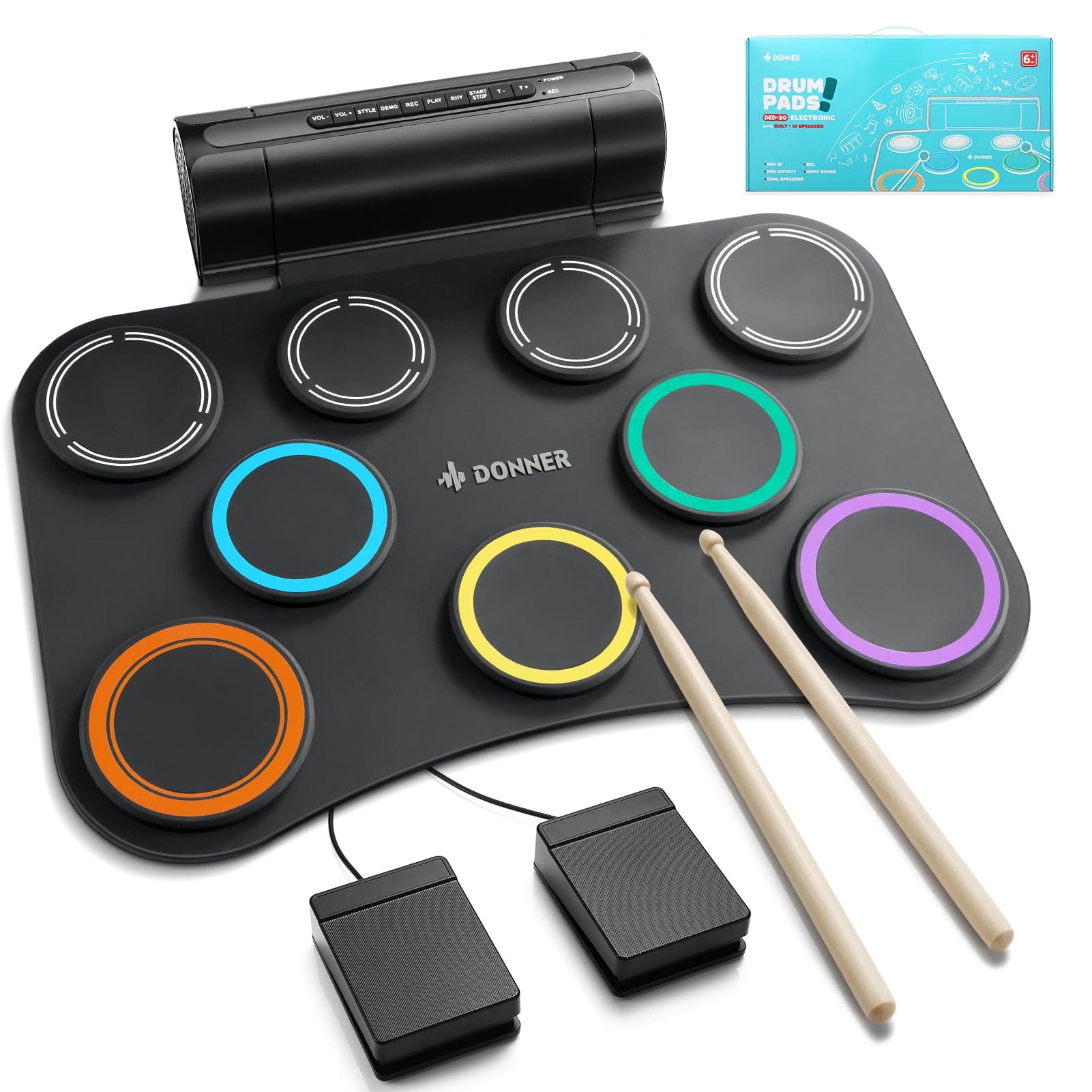 Electric Drum Pad, 9 Pads Electronic Drum Set Roll Up Quiet Drum Pad Built-in Speaker, 40 Drum Lessons Included, Kids Holiday & Birthday Instrument Toys