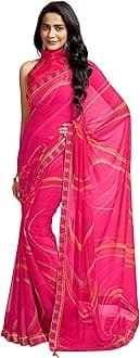 Women's Lace & Printed Chiffon Saree with Blouse