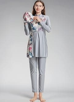 Women Muslim Swimsuit 3 Pieces Islamic Burkini Modest Swimwear Full Cover Rash Guard Long Sleeve Swim Top with Pants Hijab Swimming Costume Tankini Set Summer Beachwear