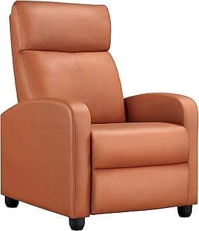 Yaheetech Reclining Chair Tan Leather Adjustable Armchair Modern Single Recliner Padded Seat Chair Upholstered PU Sofa for Living Room Bedroom and Theater