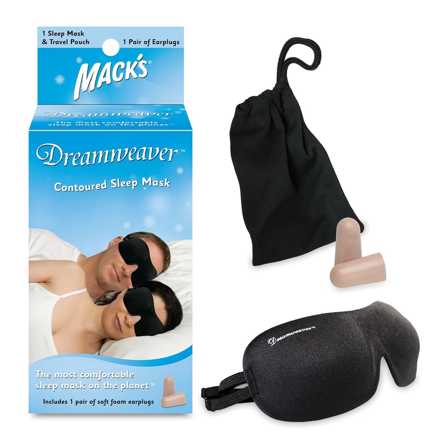 Mack's Dreamweaver Contoured Sleep Mask - Comfortable, Adjustable, Dual Strap Eye Mask with Ultra Soft Foam Earplugs