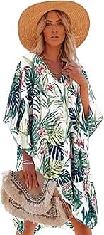 Moss Rose Women's Swimsuit Cover up Beach Kaftan for Bathing Suit with Floral Pattern