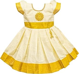 Girl's Kerala Kasavu Handmade Cotton Silk Lehenga Choli (Kerala White)