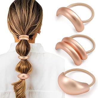 3PCS Pink Gold Hair Ties, Metal Hair Ties for Thick Hair, Elegant Durable Geometric Design Hair Cuffs, Gold Hair Accessories Stretchy Non-Damage Ponytail Cuff Holders Holiday Gifts