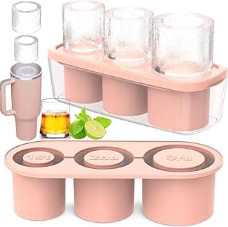Ice Cube Tray for Tumbler, 3 Pcs Silicone Hollow Cylinder Ice Mold with Lid and Bin for Freezer, Ice Drink, Juice, Whiskey, Cocktail, Compatible with 40Oz Tumbler (Pink)