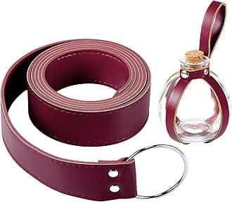 Boao Mardi Gras Potion Bottles with Cork Set Dark Magic Cork Round Potion Bottle with Leather Belt Clear Glass Large for Halloween Costume Props DIY Crafts Decorative, 200 ml(Claret)