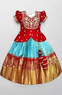 White Button Girls Jacquard New South Indian Traditional Pattu Pavadai Jecquard Readymade Lehenga Choli