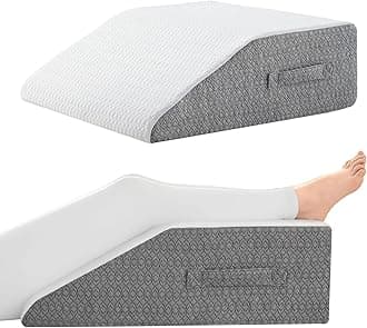 Leg Pillow for Elevation & Support, 24"x22"x6" Memory Foam Cushion with Grey White Patterned Polyester Cover, Ideal for Improving Circulation & Relaxing Leg