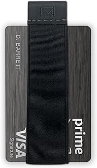 Modern Carry Quick Draw Minimalist Wallet Unisex Elastic Band Minimal Credit Card Holder with Leather Tab Long Nail Card Grabber Money Clip Alternative (Black)