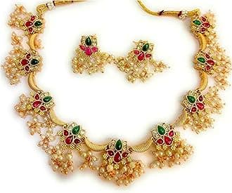 Traditional Temple Jewellery Lakshmi pendant set ruby Pearl Mango Design Mohan mala haram. Latest Wedding Jewellery Necklace for Women and Girls
