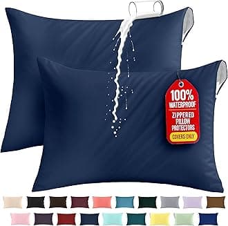 Utopia Bedding Waterproof Zippered Pillow Encasement Jersey Fabric 20 x 28 Inches (Queen, Navy - 2 Pack)