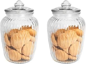 2000ML Airtight Clear Glass Storage Canister With Glass Lid Food Storage Container Jar With Sealing Bamboo Lid For Kitchen Storage And Multipurpose Use (TR-2000ML, Set of 2)