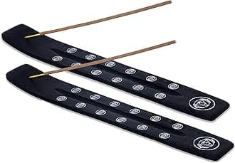 Bless-International Traditional-Handmade-Burner Wooden-Incense-Stick-Holder Ash-Catcher-Stand for-Aromatherapy-Meditation-Yoga (Black Strength) 10 Inches, Pack of 2