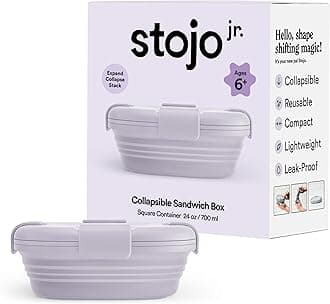 Jr Collapsible Box for Kids, 24oz - Leak-Proof Reusable Silicone Travel Bowl for Hot & Cold Food - For Home, On-The-Go Camping & Hiking - Microwave & Dishwasher Safe (Lilac Purple)